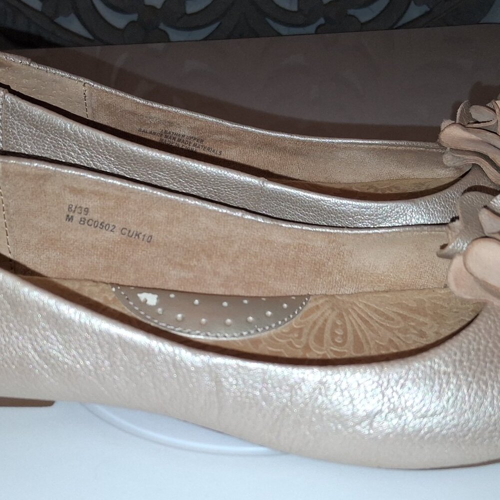 BOC Born Metallic Leather Taupe Peachy Rosette Ballet Slipper Flat Shoe